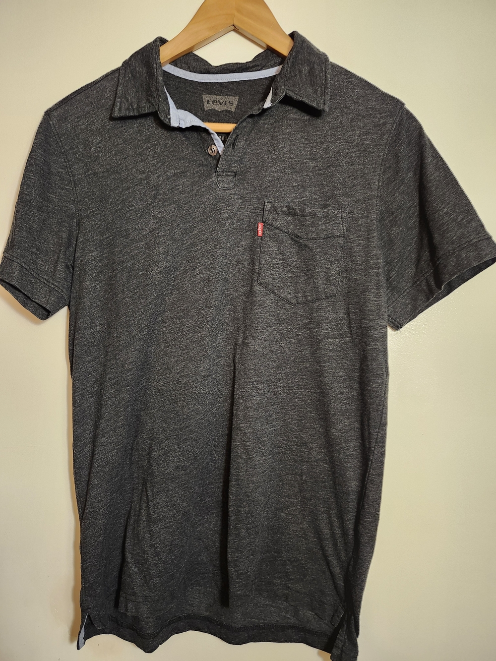 Levi Men's Dark Gray Heather Polo Shirt With Pocket - Size Small